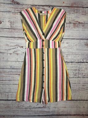 LOFT Multicolor Vertical Stripe V-Neck Dress Summer Dress